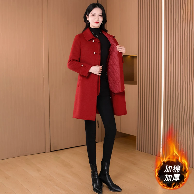 2025年新款女装双面呢子大衣女冬季2025新款高级羽绒内胆品牌妈妈