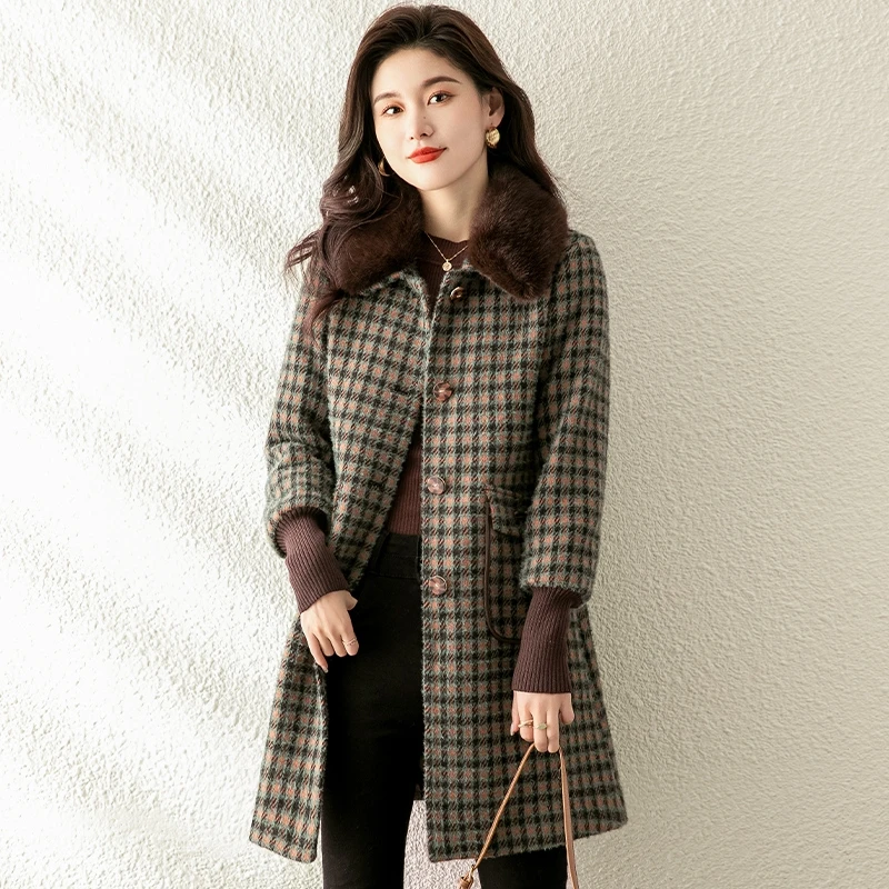 【可蓓儿】时尚英伦风大衣格子毛呢外套女装春季2025新款品牌妈妈装