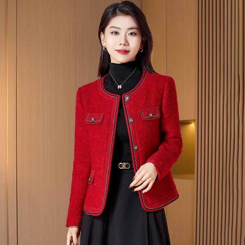 【可蓓儿】红色小香风毛呢外套女秋冬2025新款爆款洋气质休闲妈妈装