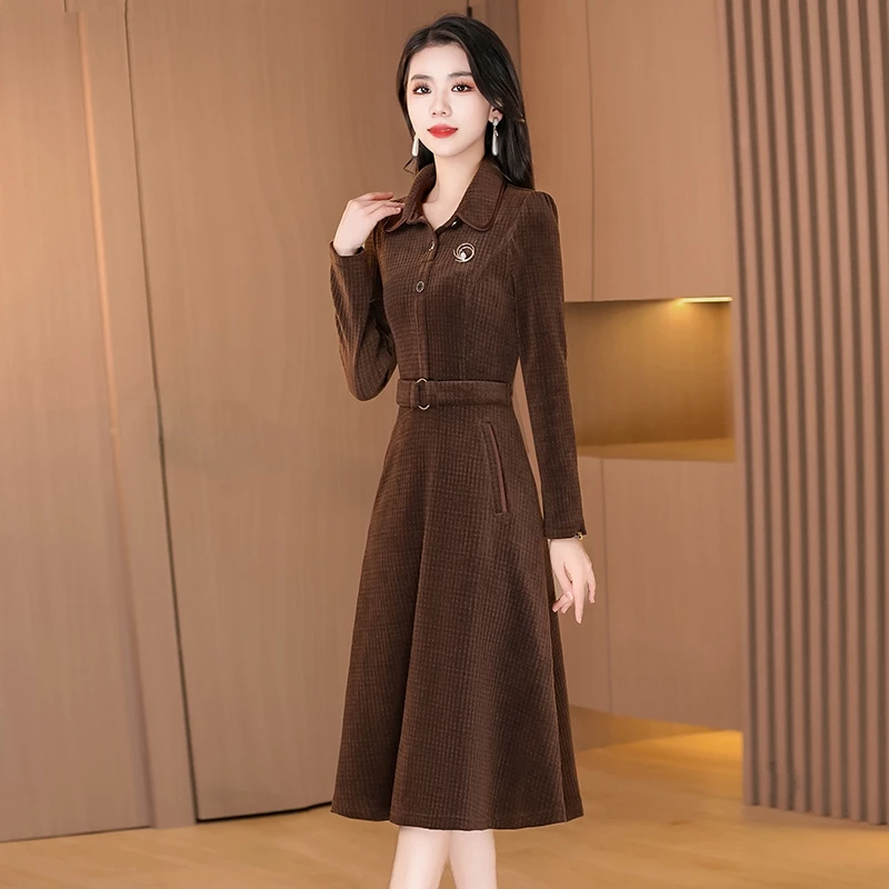【可蓓儿】金丝绒加厚连衣裙女秋冬2025新款洋气高级感小个子妈妈装