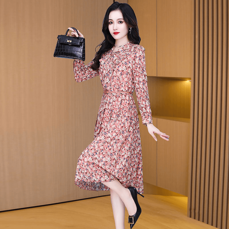 碎花雪纺连衣裙女秋2024新款喜婆婆婚宴礼服高端奢华高档品牌裙子