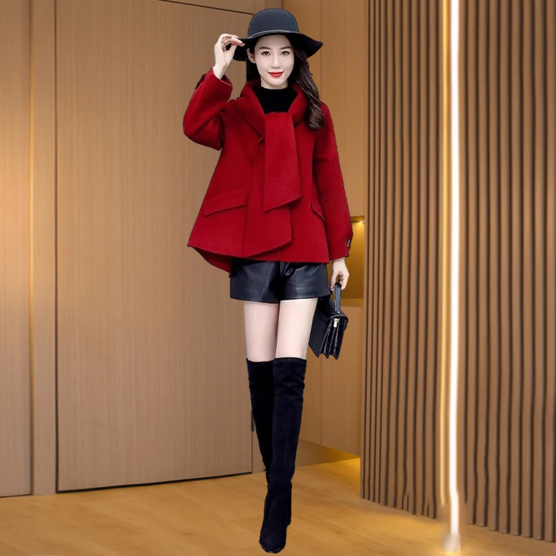 【可蓓儿】红色小香风毛呢外套女士2025秋冬季新款小个子气质妈妈装