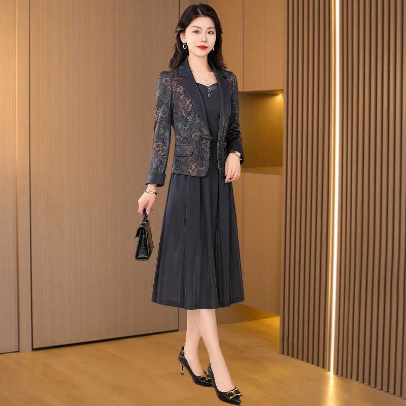 【可蓓儿】新中式国风长袖连衣裙女2025新款春季洋气休闲气质两件套