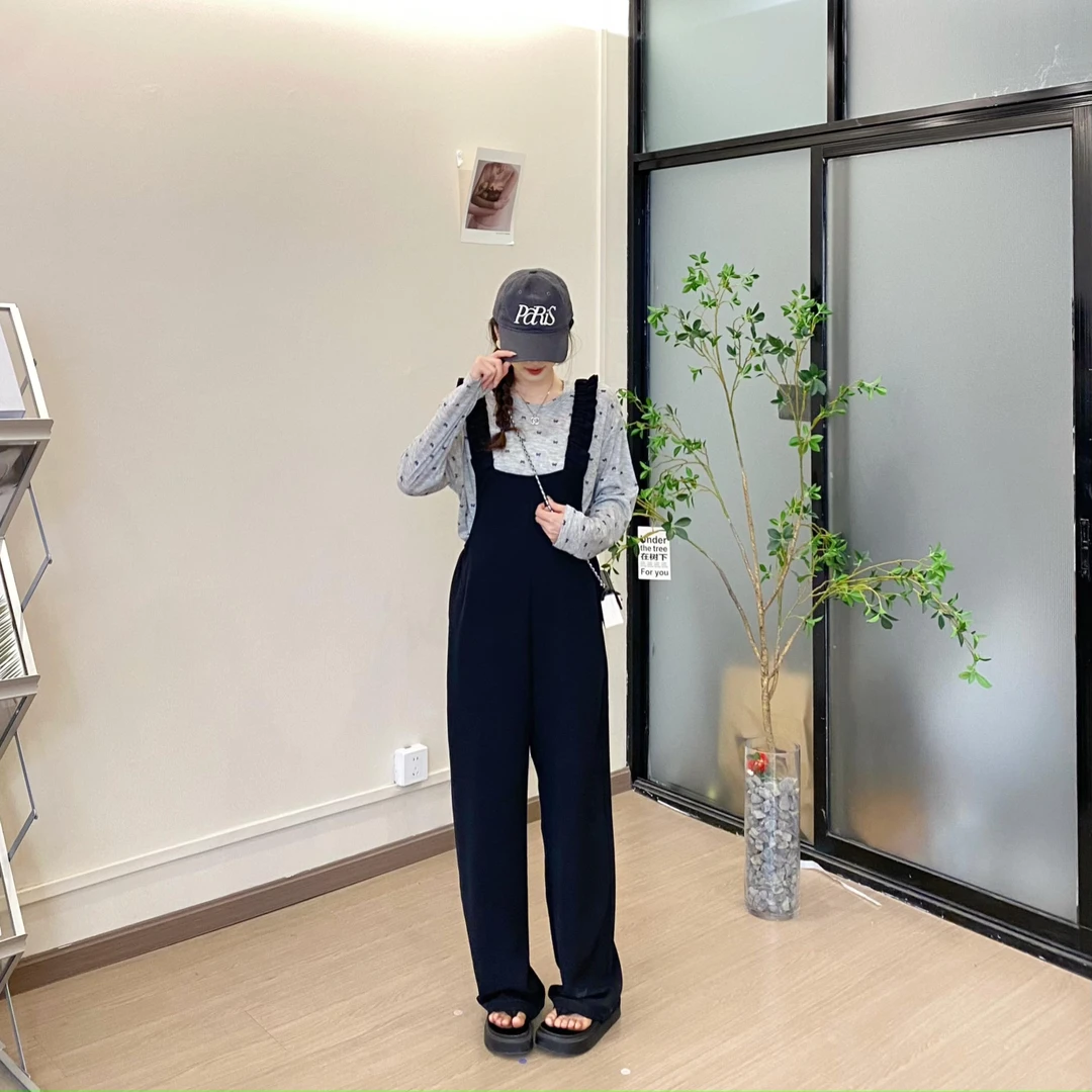 leilaxiaojie/蕾拉小姐 韩版蝴蝶结长袖防晒衫/孕妇装褶皱背带裤