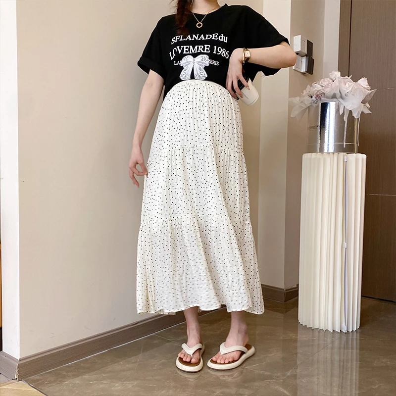 leilaxiaojie/蕾拉小姐孕妇装夏款波点大摆高腰显瘦中长款半身裙