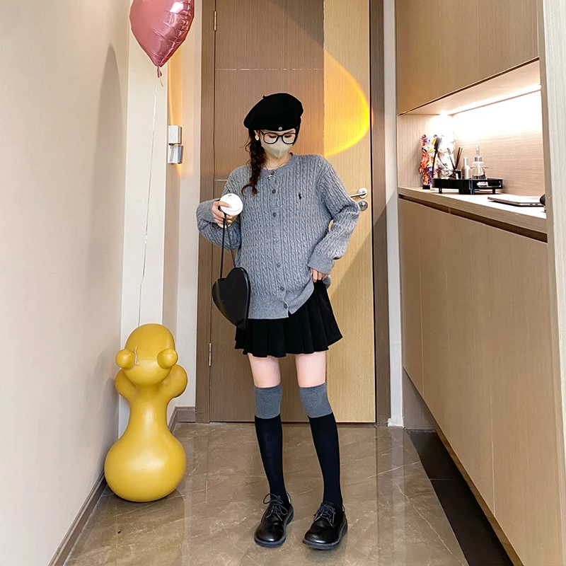 【川岛落日】孕妇装秋款韩版百搭圆领刺绣麻花针织毛衣时尚开衫7870