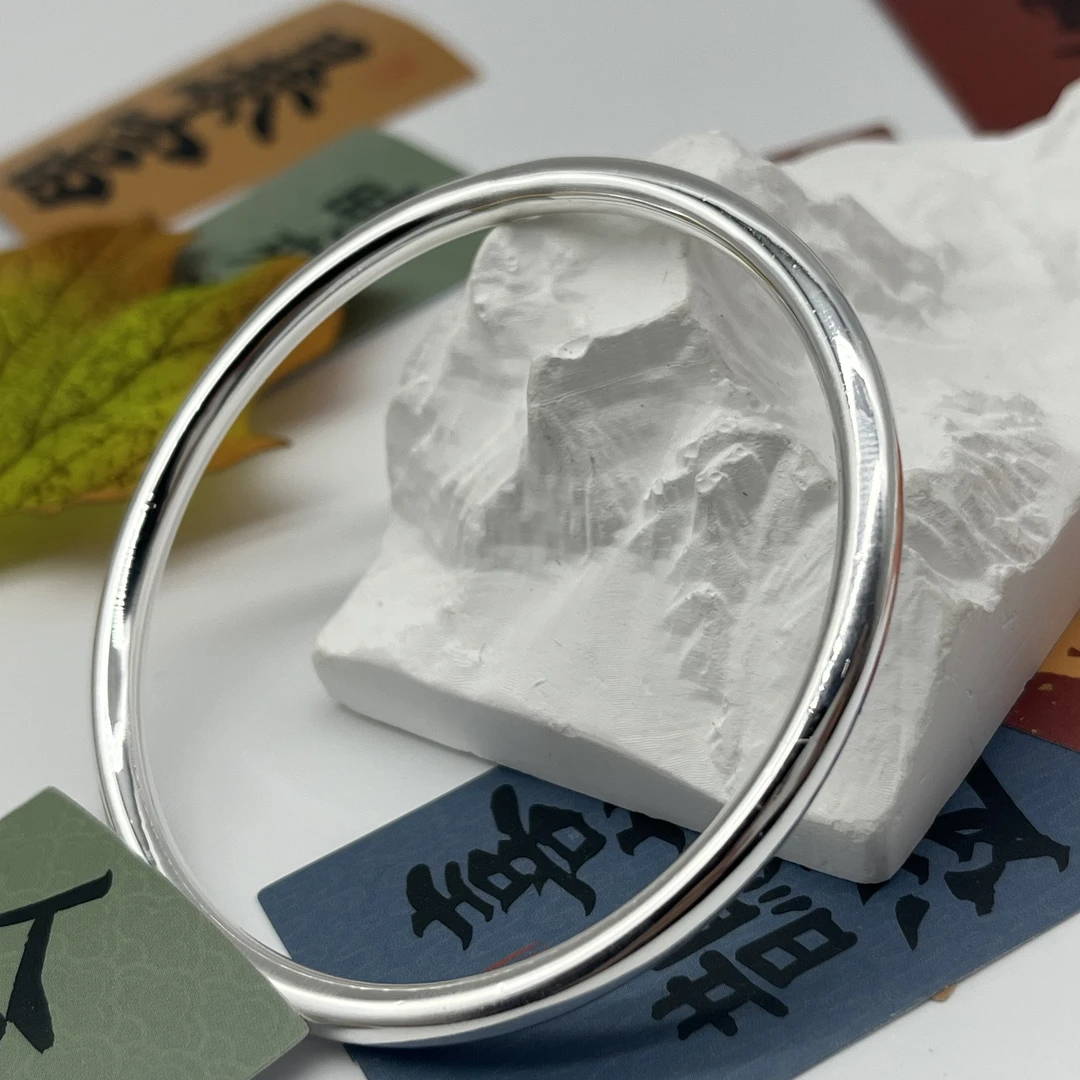 足银手镯 19号 足银9999 亮面素圈手镯实心闭口送女友礼