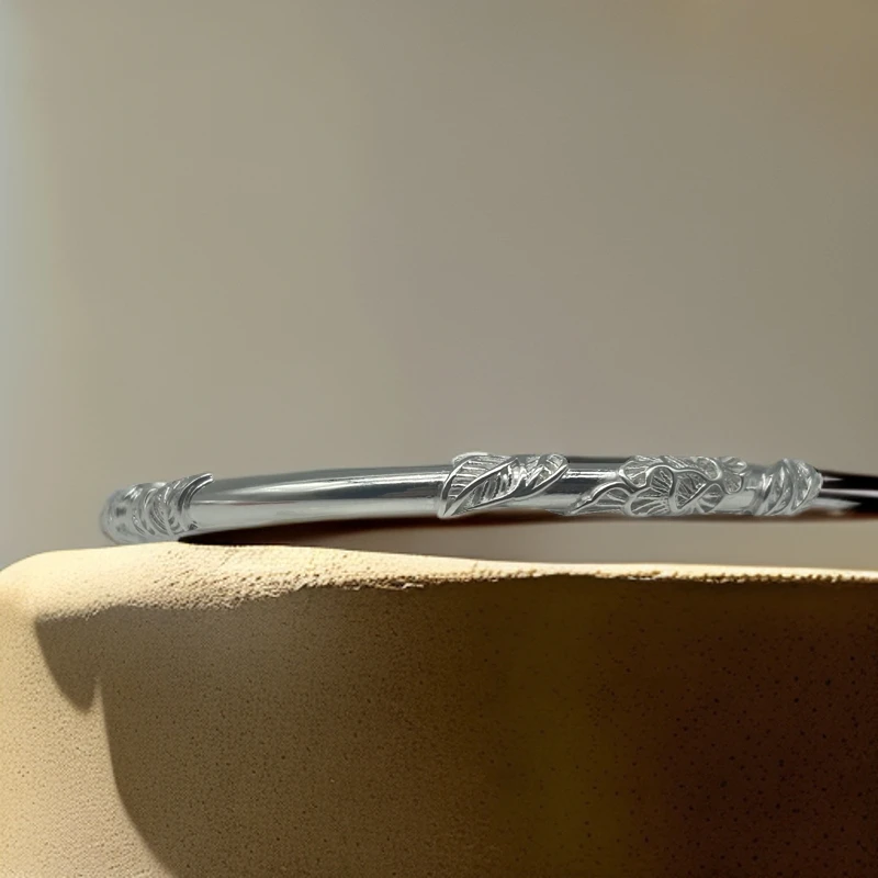 足银手镯 61号 【繁花似锦开口】足银手镯实心传承经典款