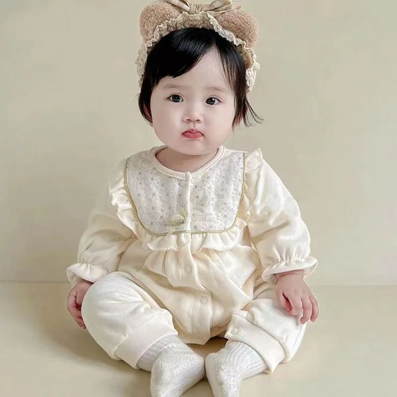 秋上韩国婴儿服公主爬服百天周岁长爬甜美清新柔a类软连体衣