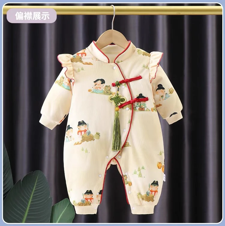 婴儿汉服连体衣中国风周岁礼服冬季棉服宝宝百天衣服新生儿冬装