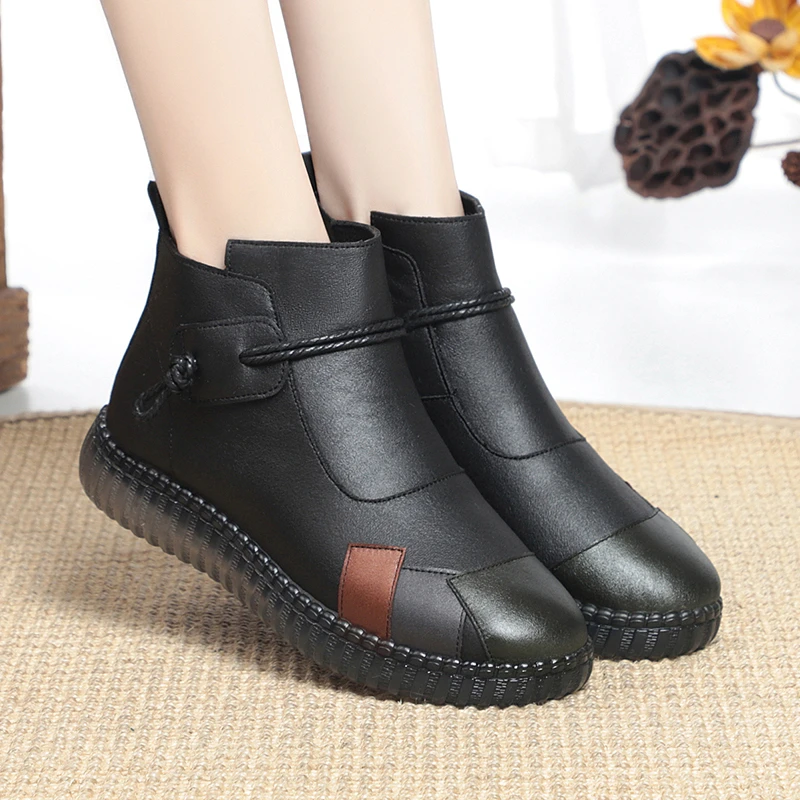 秋冬新款平底圆头一脚蹬马丁靴文艺复古高帮加绒软底百搭休闲短靴