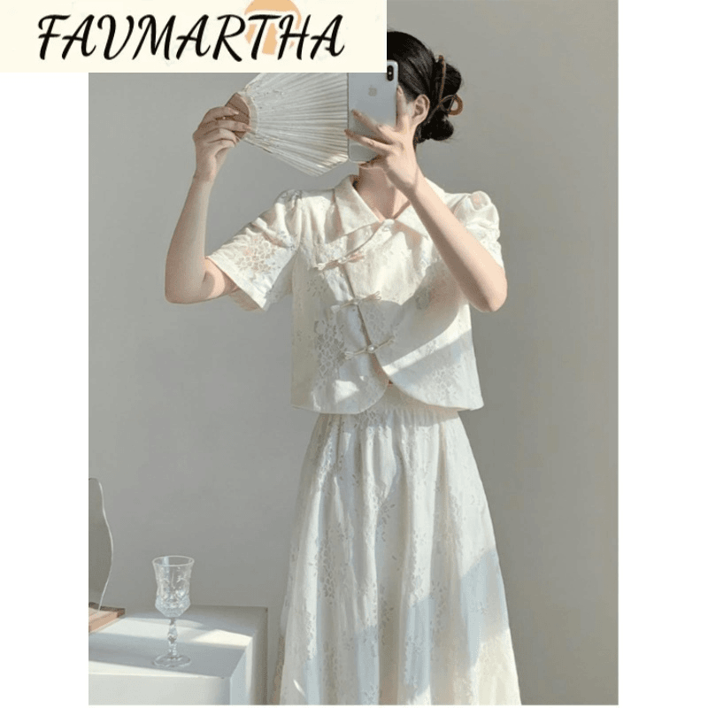 FAVMARTHA新中式国风盘扣旗袍改良套装女夏2024新款温柔风上衣半