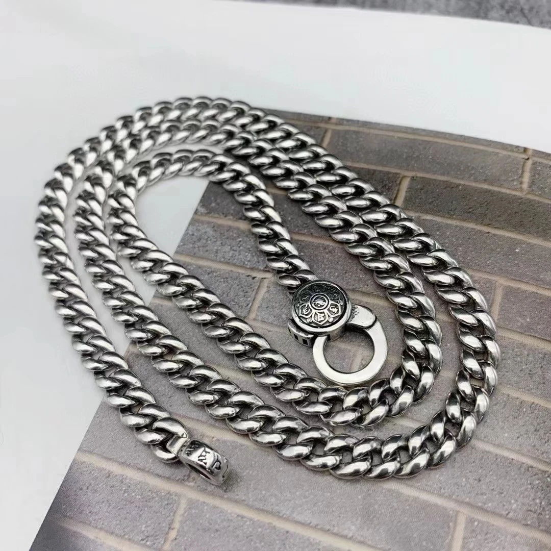 吊坠925银 纯银六字真言古巴项链潮流百搭高级感坦克马鞭男锁骨链