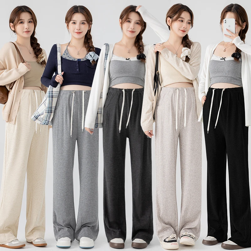 生完也能穿的孕妇阔腿裤糯米裤宽松高腰系绳子高腰显瘦休闲孕妇裤