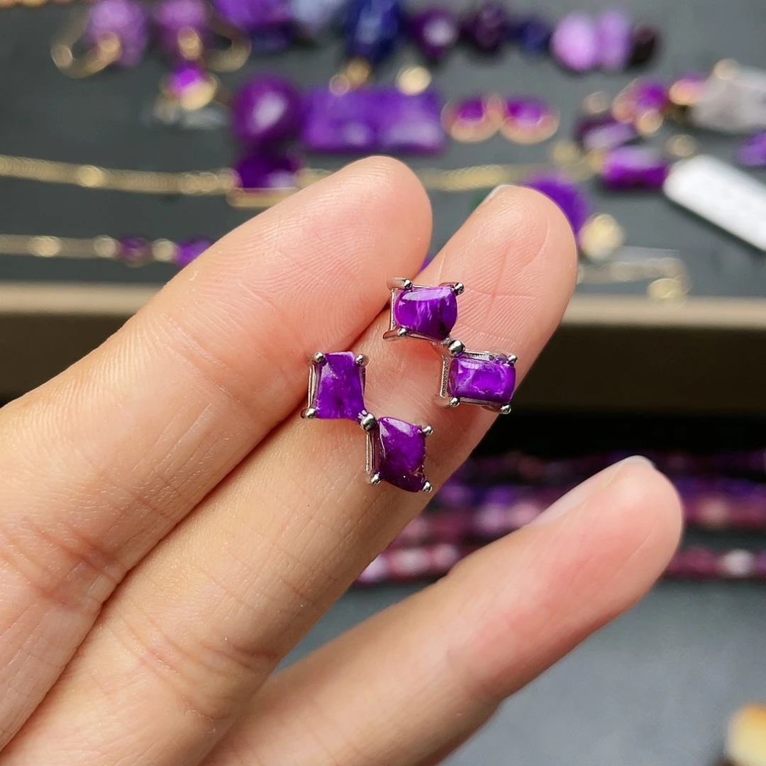 苏纪石（舒俱来）耳钉银S925镶嵌