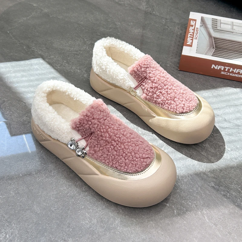 样冬季加绒保暖毛毛鞋女ins韩版厚底百搭2023秋季新款休闲运动鞋