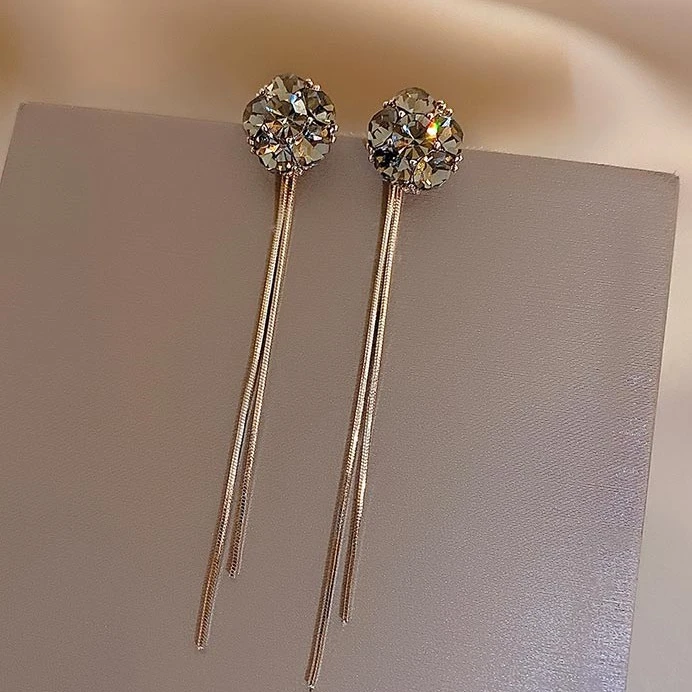 铜合金耳饰 高级感满钻流苏长款耳坠冷淡风2024年新款轻奢耳环女