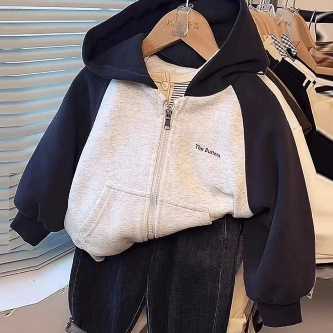 秋季新款男童外套2024帅气时尚炸街韩系儿童连帽卫衣超酷~小童