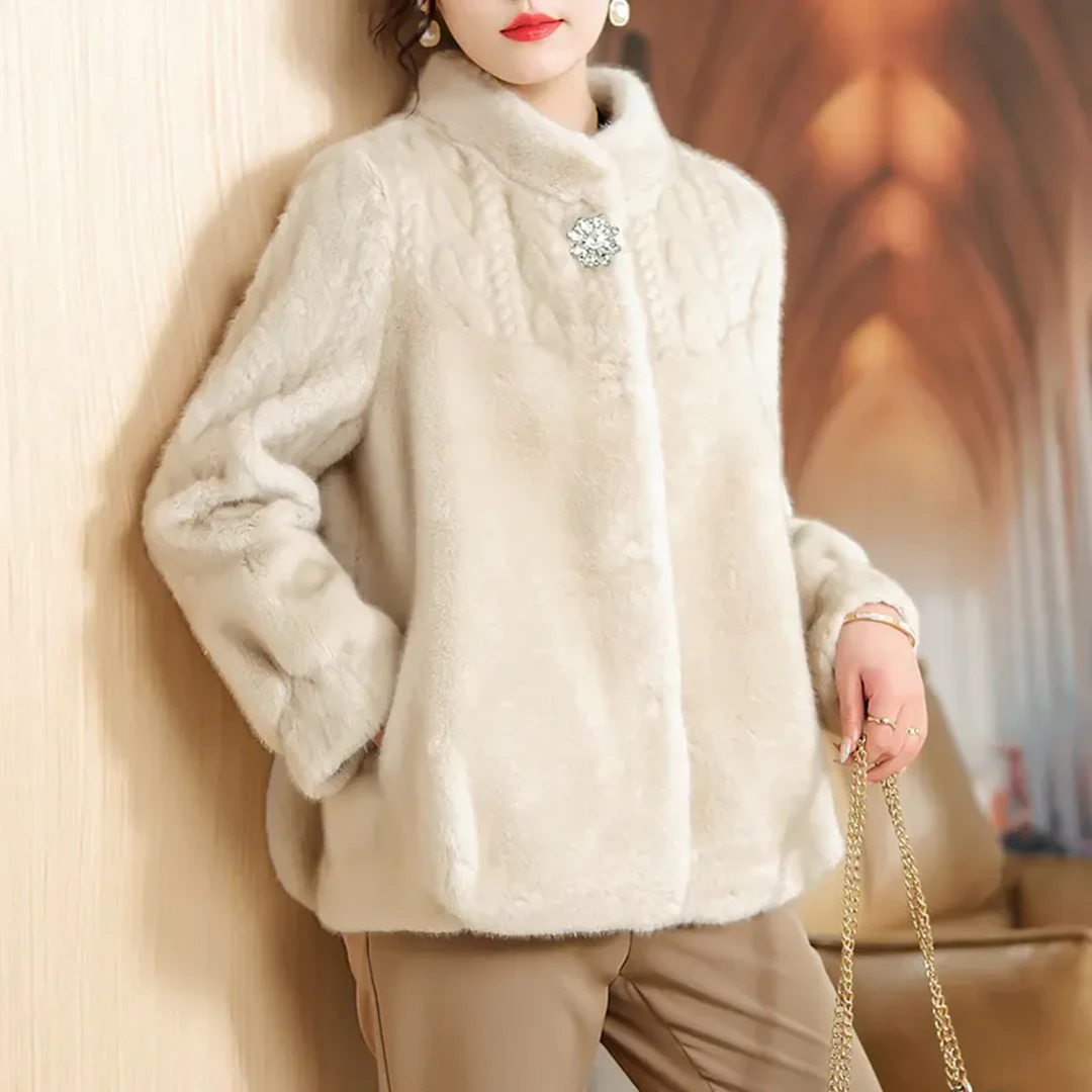 全花-秋冬新款气质短款时尚女士百搭宽松保暖加厚休闲立领外套-13