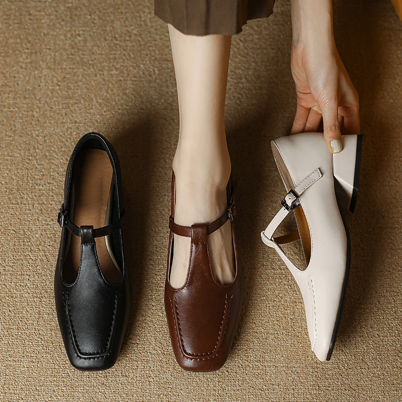 女鞋小码棕色复古粗跟玛丽珍鞋方头百搭休闲小皮鞋大码单鞋41—43