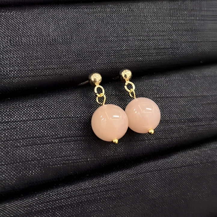 S925和田玉蜜桃藕粉料耳钉10mm*（多样性单个发货）