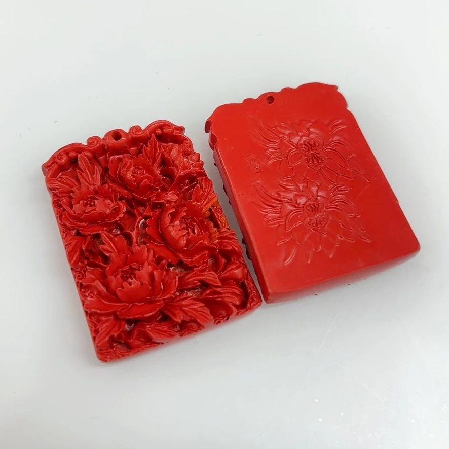 含辰砂工艺品朱砂牡丹无事牌*（多样性单个发货）