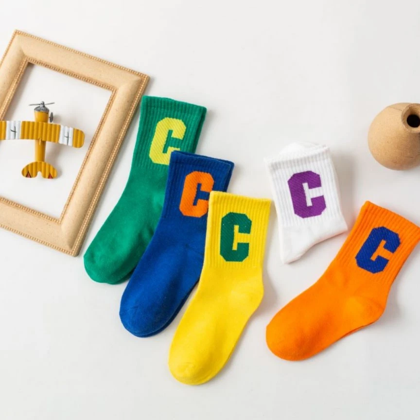 棉之帆糖果色字母C亲子袜子春秋新款中筒袜长袜网红百搭潮流袜