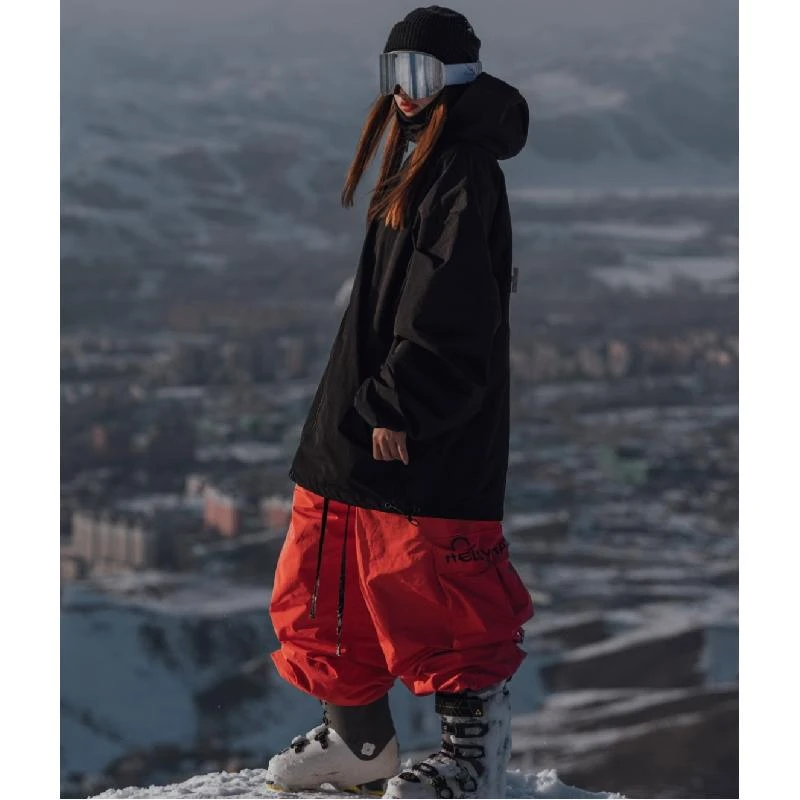 hellystudio嘻哈宽松oversize压胶防水透气防风工装滑雪裤加绒