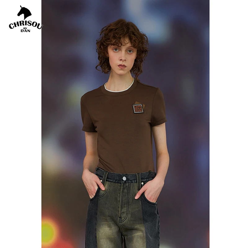 chrisou by dan欧阳丹2024秋冬限定双圆领针织短袖T恤125004/05