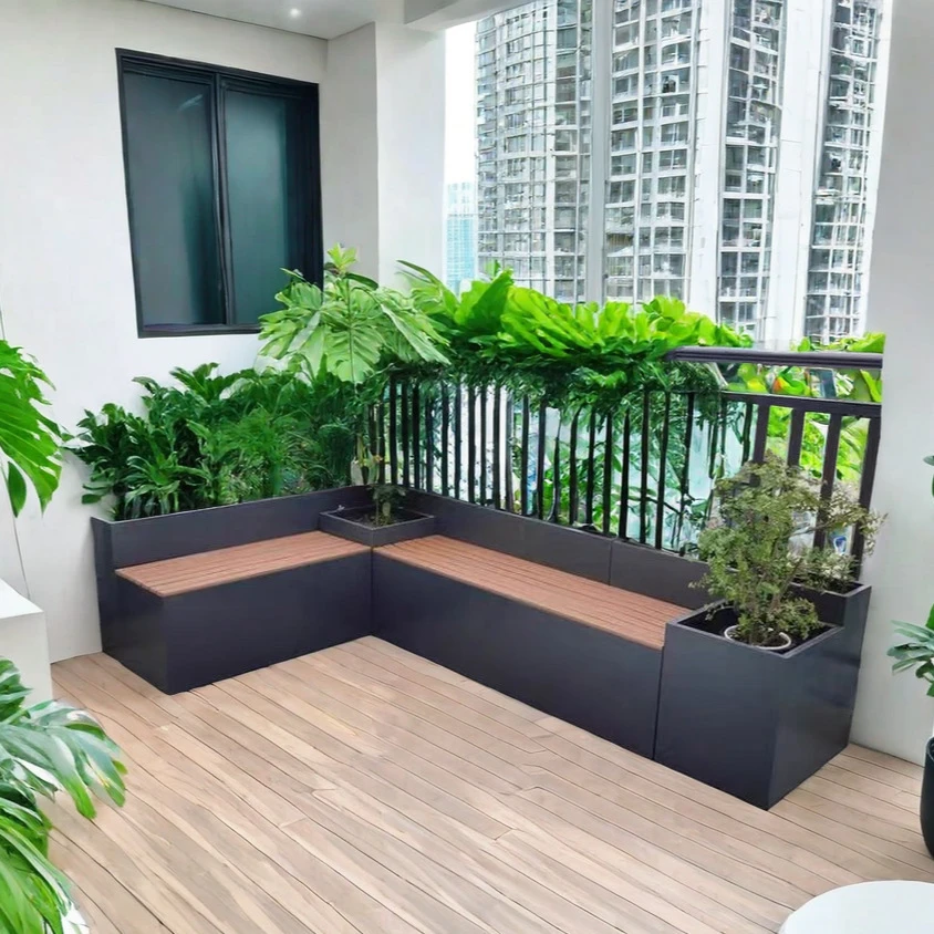 户外坐凳花箱铁艺花箱组合奶茶店围栏种植花架餐厅不锈钢座凳花坛