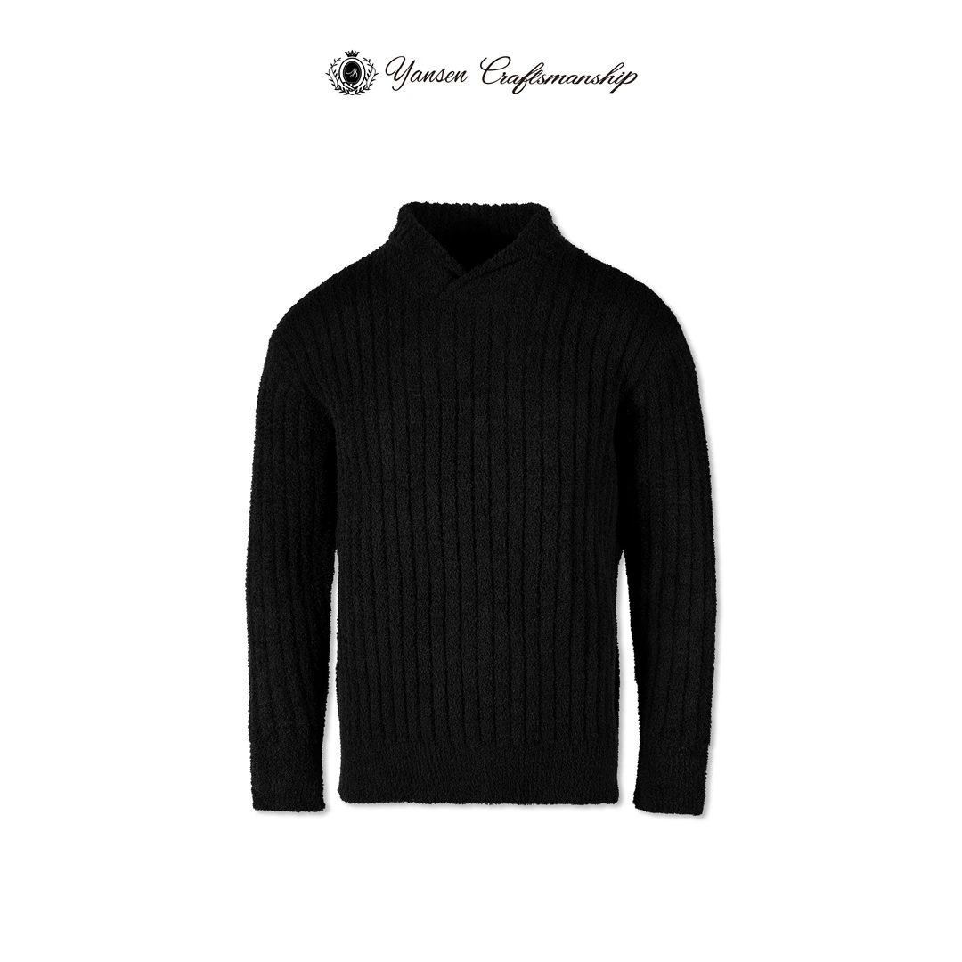 24FW/ 青果领毛巾质感拉链开叉设计感袖口坑条纹简约百搭套头毛衣