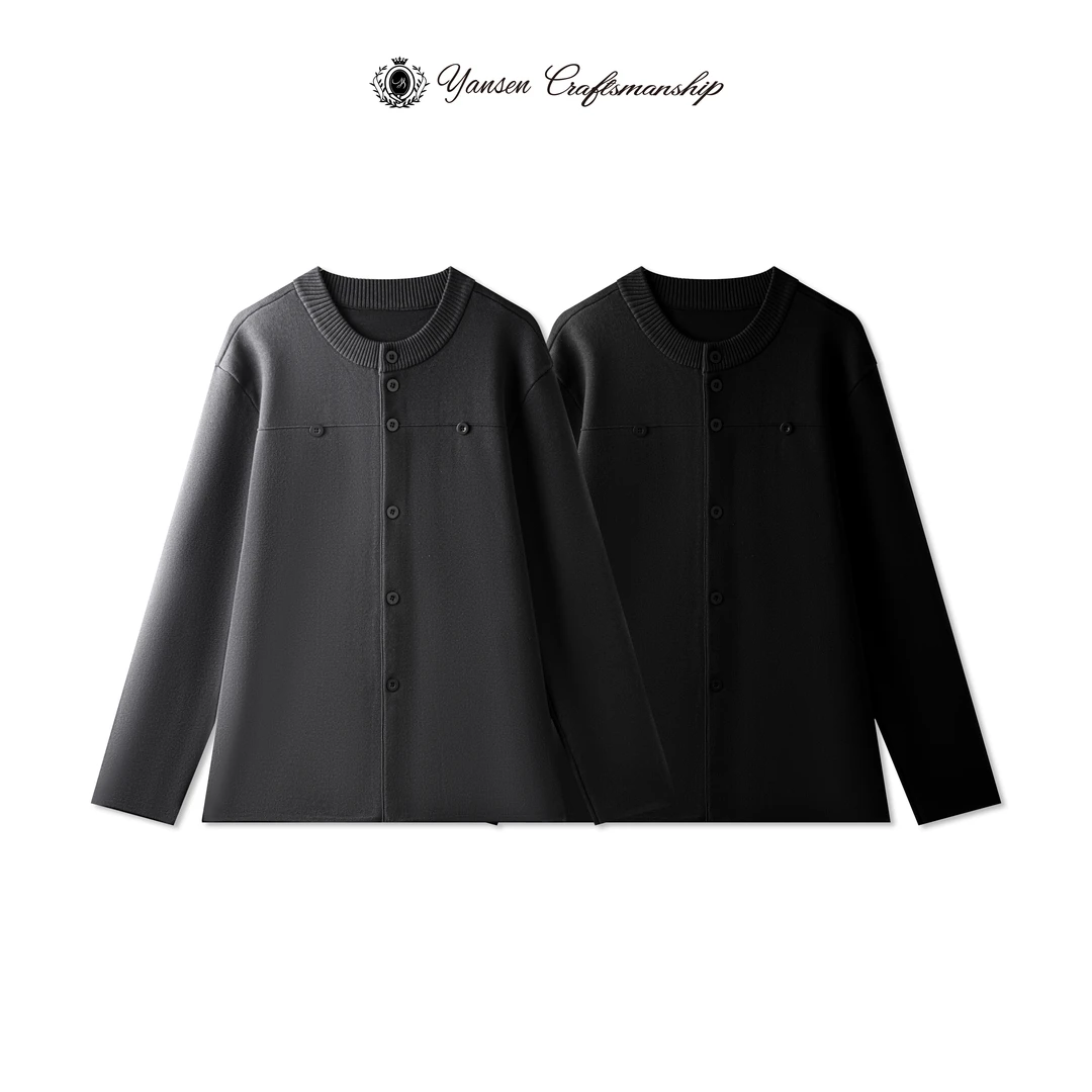 24FW/ 980克高磅重丝光莱卡纱线纽扣装饰设计感开衫外套 YS8032