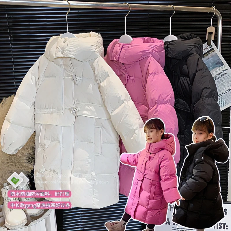 女童冬季保暖2023加厚宽松棉服中休闲棉袄潮款时尚防水连帽中长款