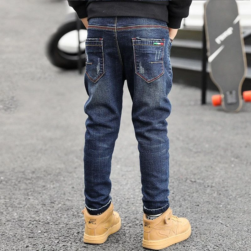 男童裤子春秋款牛仔裤2023年新款秋冬儿童中大童男孩一体绒潮裤