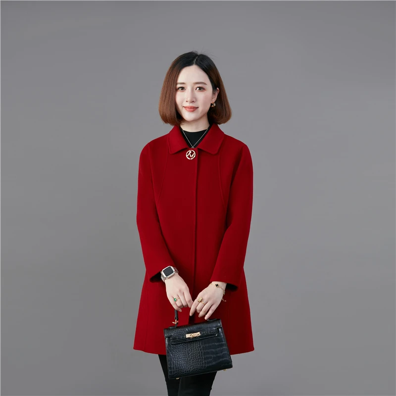 妈妈秋冬洋气双面绒大衣2025新款中老年女时尚100%羊毛呢气质冬