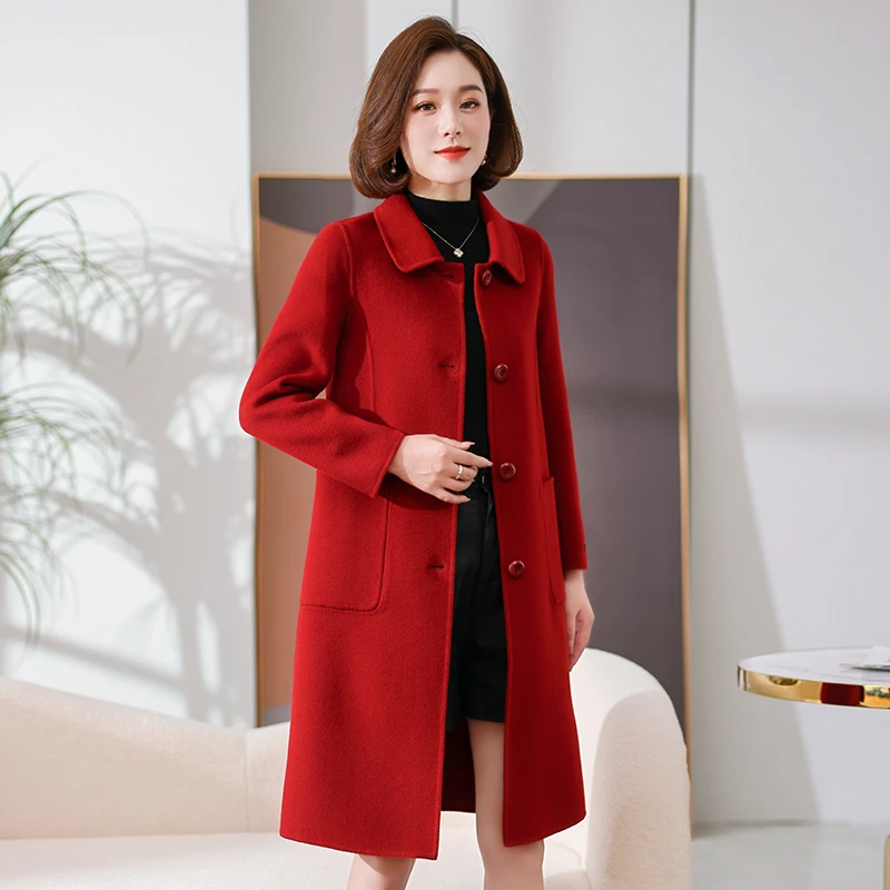 气质双面呢羊毛大衣中年女装2025秋冬新款时尚洋气妈妈羊毛呢外套
