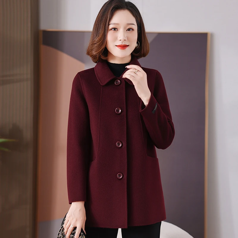 2025秋冬新款双面绒大衣女短款气质修身显瘦小个子羊毛呢外套女