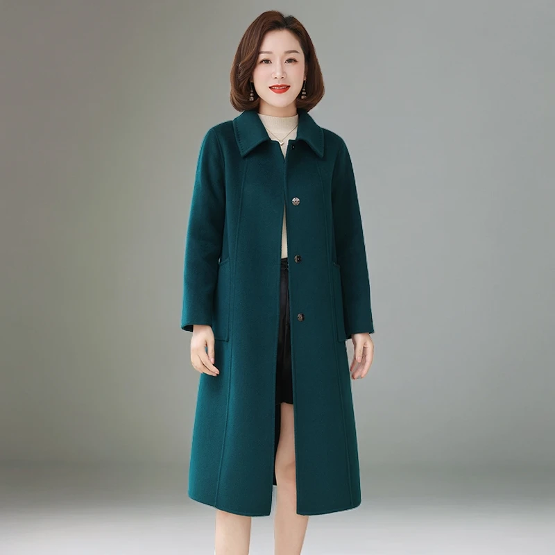 中老年妈妈装双面绒大衣女中长款秋冬外套高贵气质洋气羊毛呢子女