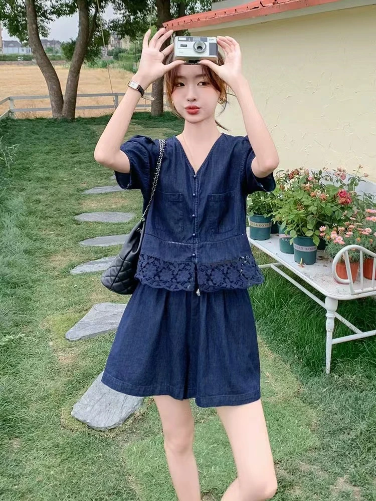 朵拉自制~欧韩气质穿搭一整套牛仔时尚套装~B444