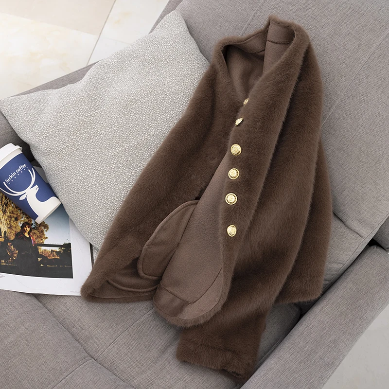 XF-628 冬季新款 气质短款水貂绒皮毛一体 环保毛毛小香风外套女