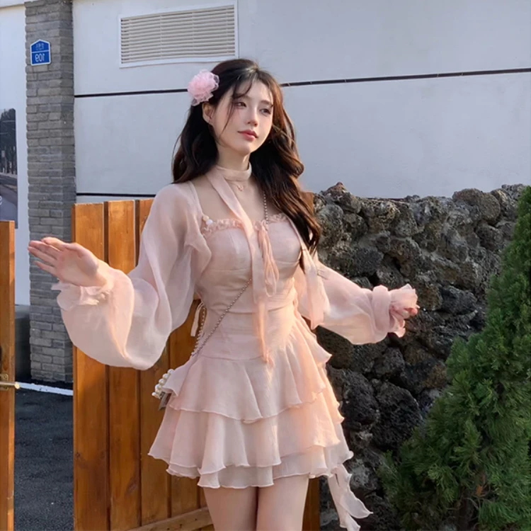 樱岛恋序纯欲风吊带短裙夏季温柔甜美小个子收腰显瘦小众开衫女