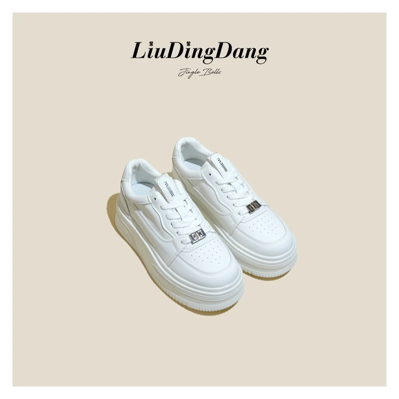 【刘叮当女鞋】增高女鞋新款百搭板鞋真皮运动鞋百搭银色休闲cf5588