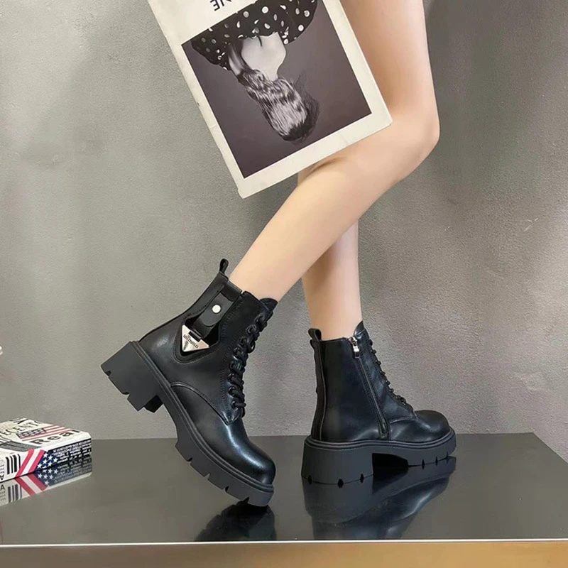 冬季马丁靴女中筒加绒英伦风厚底百搭潮流短靴女23828