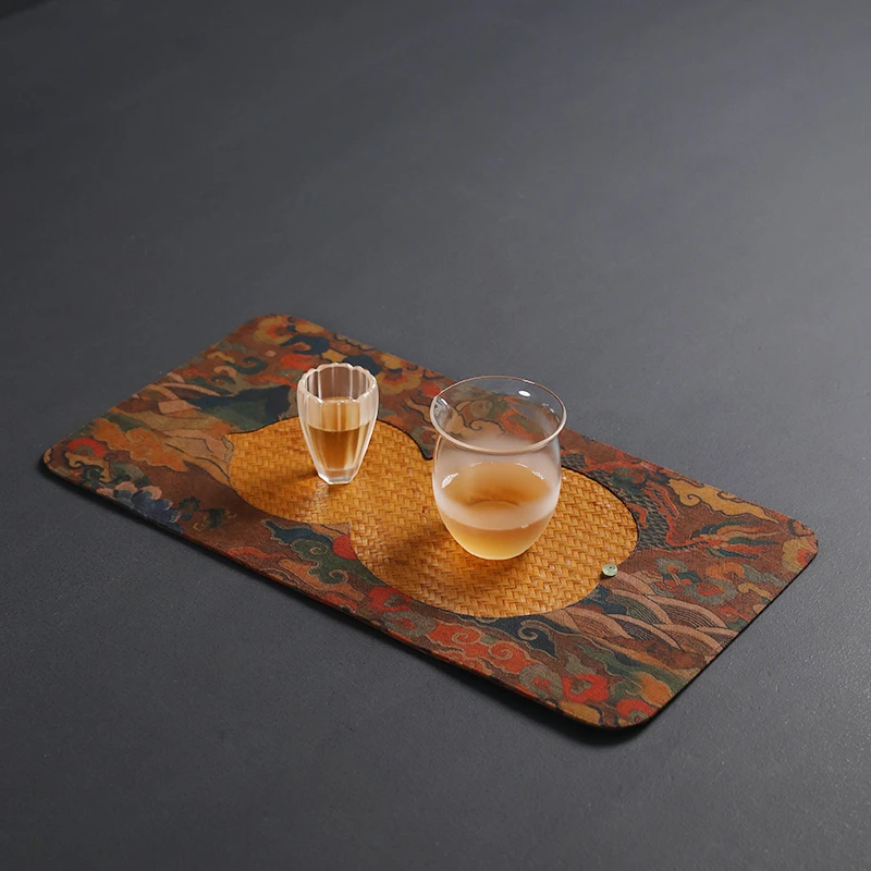 【得闲一日】竹编茶席茶垫大漆干泡垫杯垫子香云纱刺子绣麻布中式禅