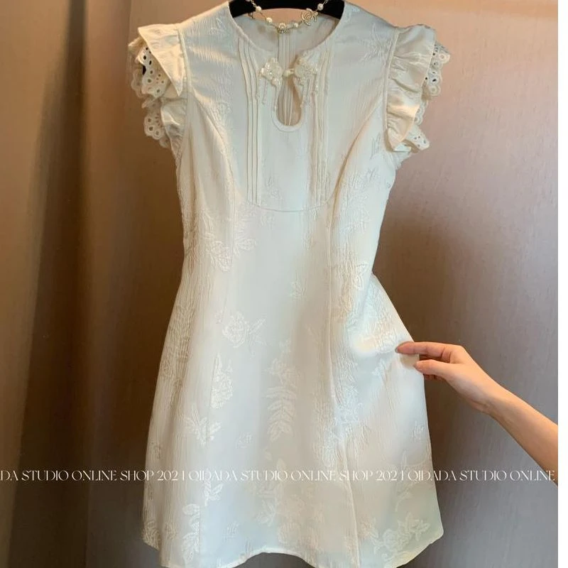 99818新中式轻国风飞飞袖连衣裙2024新款女夏收腰小个子法式显瘦