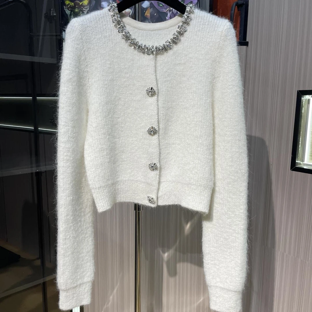 《猪猪出品》白灰针织开衫小香风气质长袖白色轻奢时尚名媛272