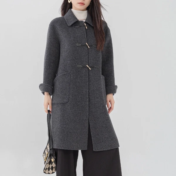 浅秀：【100高支澳羊毛】长款休闲气质百搭双面呢大衣毛呢外套2435