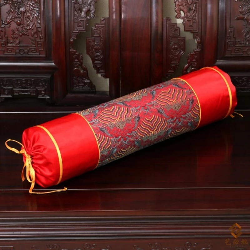 厂家直销新中式古典田园真丝织锦缎圆柱扶手枕头午睡枕糖果枕