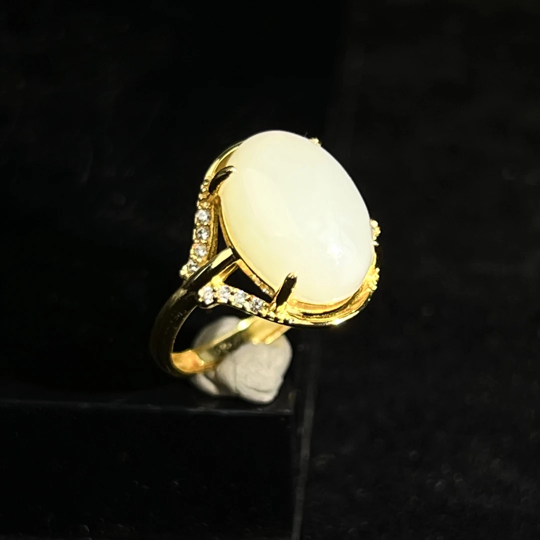 【何姐聊收藏】天然和田玉蛋面戒指高级感大气 开口戒 YS0710069