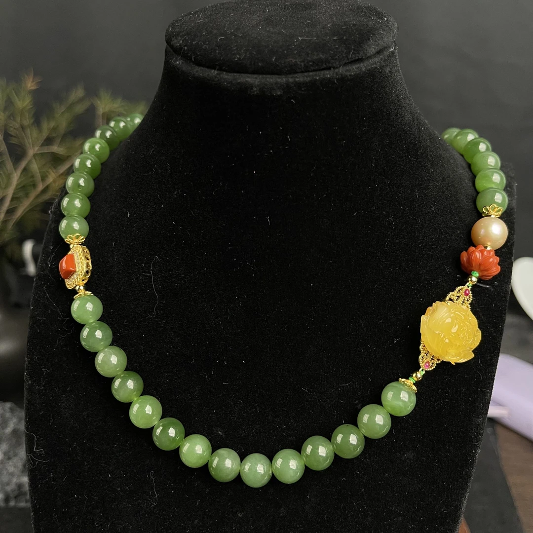 【何姐聊收藏】俄罗斯碧玉蜜蜡首饰珍珠南红项链复古 YS0440916